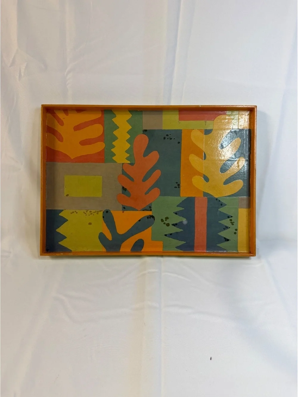 Vintage Colorful Abstract Patterned Wooden Serving Tray